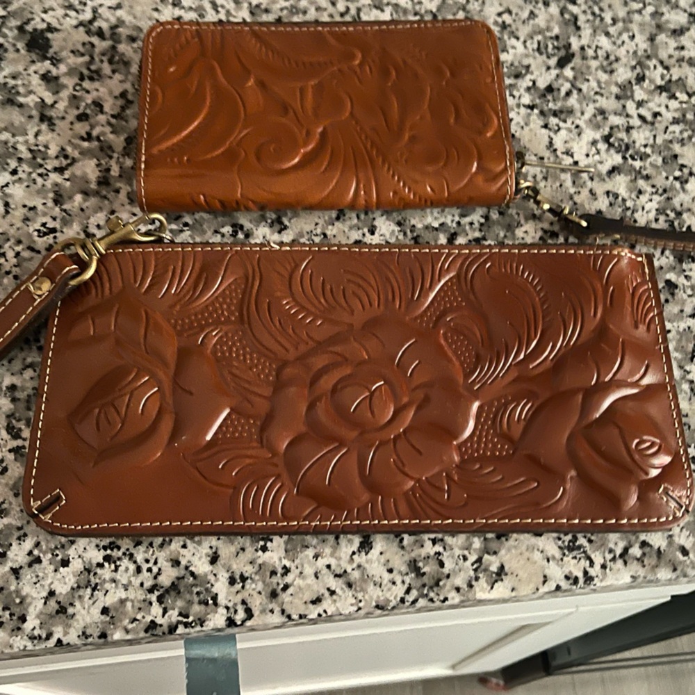 Both Patricia Nash Brown Leather Wristlet and Ragusa Carry Wallet